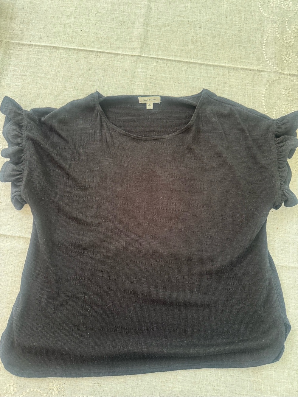 Max Studio Black Short Sleeve Tee with Ruffle Cap Sleeves